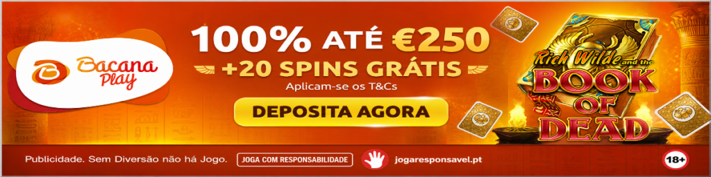 Oferta de boas-vindas do banner de rodap&eacute; da Bacanaplay.pt